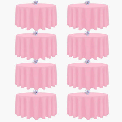 8 Pack Pink Round Tablecloth 90 Inch Round Table Cloth, Wrinkle Resistant and Washable Tablecloth Polyester Fabric Table Cloth Round Cover for Dining Wedding Banquet Party