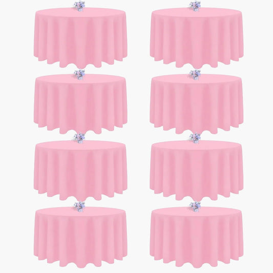 8 Pack Pink Round Tablecloth 90 Inch Round Table Cloth, Wrinkle Resistant and Washable Tablecloth Polyester Fabric Table Cloth Round Cover for Dining Wedding Banquet Party