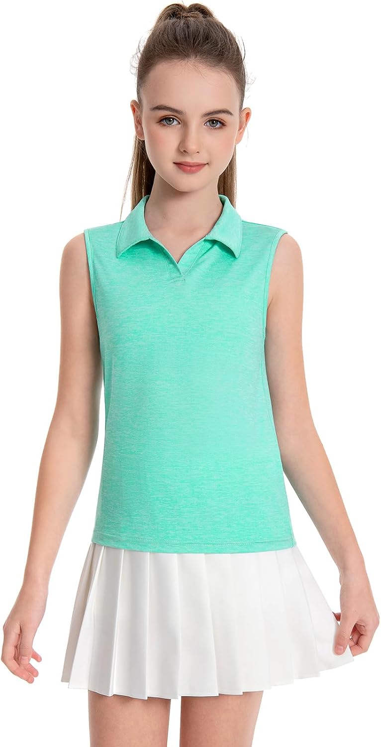 Star Vibe 3 Pack Youth Girls Sleeveless Polo Shirts V-Neck Lightweight Athletic T-Shirt Quick Dry Golf Tennis Tank Tops