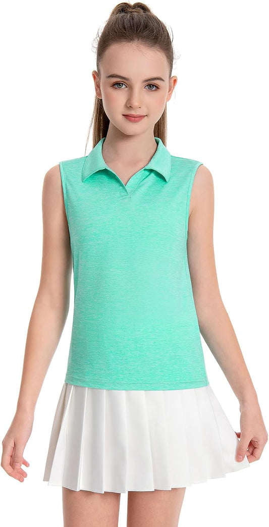 Star Vibe 3 Pack Youth Girls Sleeveless Polo Shirts V-Neck Lightweight Athletic T-Shirt Quick Dry Golf Tennis Tank Tops