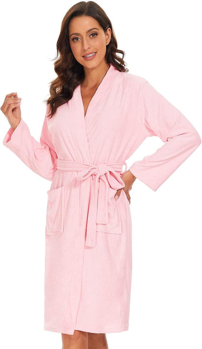 Vislivin Womens Lightweight Bathrobe Soft Kimono Robes Terry Cloth Bathrobe Knee Length Bath Gown