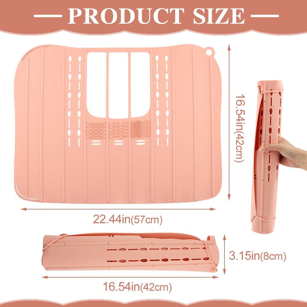 Bathroom Sink Cover For Counter Space Makeup,Bathroom Foldable Sink Cover,Silicone Beauty Makeup Brush Cleaning Mat,for Beauty Tools, Bathroom Sink Organizer Countertop(Light Pink)