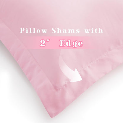 Homiest Light Pink Pillow Shams Standard Size Set of 2, 2 Inch Wide Decorative Flange Shams Set, Soft & Cozy Microfiber Pillow Cases with Envelope Closure, Wrinkle & Stain Resistant Pillowcases