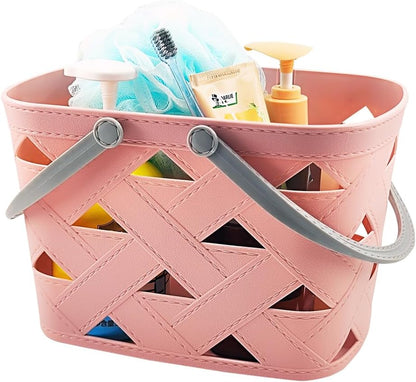 Portable Shower Caddy 2 Pack, Tote Plastic Storage Basket with Handle Shelf Organizers Bin for Bathroom, College Dorm, Kitchen, Garden, Camping, Cleaning Supplies (Pink 1 pcs)