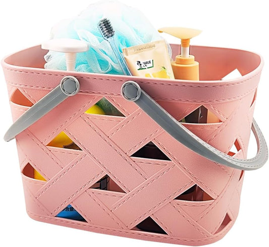 Portable Shower Caddy 2 Pack, Tote Plastic Storage Basket with Handle Shelf Organizers Bin for Bathroom, College Dorm, Kitchen, Garden, Camping, Cleaning Supplies (Pink 1 pcs)