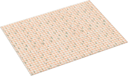 Tiny White Blossoms On Peach Cream Checkered Dish Drying Mat For Kitchen Counter, Drain Rack Mat Microfiber Quick Dry Dish Pad