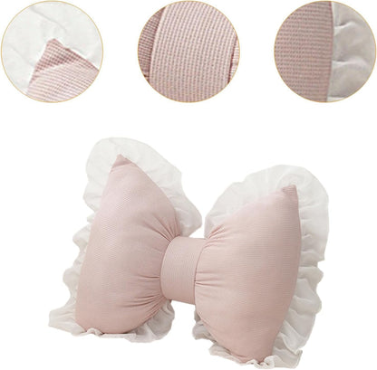 Fenteer Cute Bow Cushion, Soft Bowknot Decorative Throw Pillow, Comfortable Sofa Lumbar Pillow, Aesthetic Home Decor Bow Shaped Plush Bedside Cushion for Nursery Bed Sofa Couch, Style A Pink