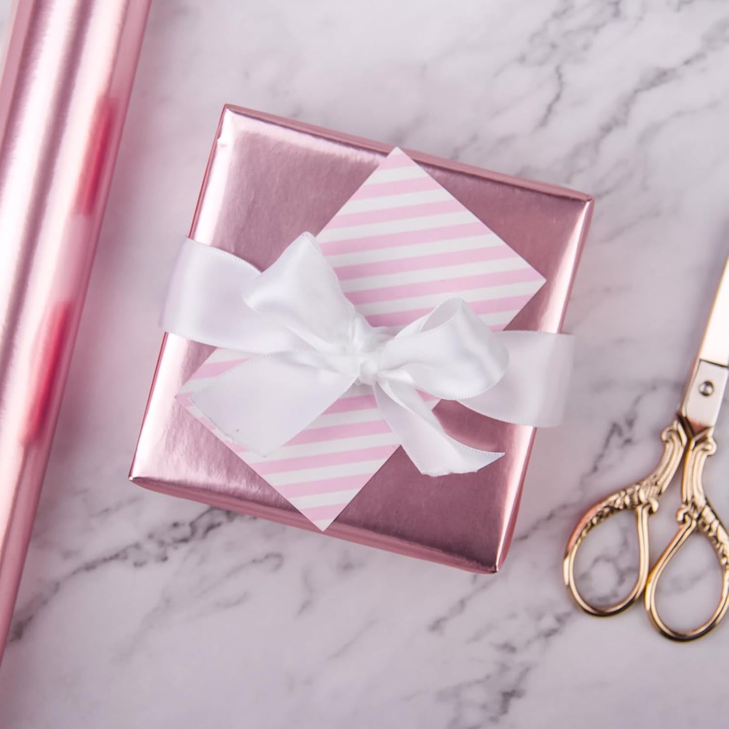 WRAPAHOLIC Pink Wrapping Paper - 12 Sheets Rose Gold and Pink Design Folded Flat for Wedding, Bridal Shower, Girls Birthday - 19.7 Inch x 30 Inch Per Sheet