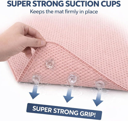 Bathtub Mat Non Slip, Bath Mat for Tub Non Slip, Tub Mat Extra Large 36 x 17 in, Bathtub Mat with Suction Cups & Drain Holes, Soft Foam, Machine Washable, Pink