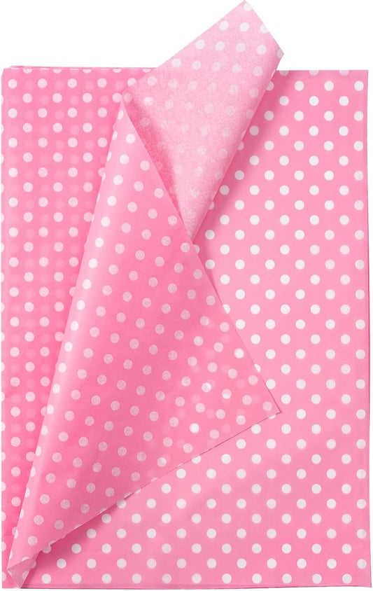WRAPAHOLIC Polka Dots Wrapping Tissue Paper - 30 Sheets 14 x 20 Inch Pink Polka Dots Tissue Paper Bulk for Birthday, Christmas, Wedding, Baby Shower, Art Craft, Party Favor