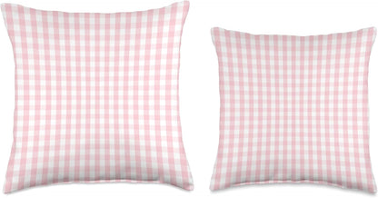 White and Light Pink Pastel Color Gingham Check Throw Pillow