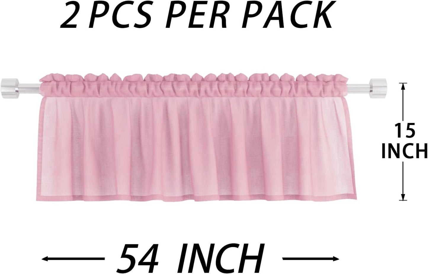 UPOPO Pink Valance 15 inches Long Sheer Curtain Valance Living Room Bedroom Kitchen Voile Transparent Light Filtering Valance Curtain Small Short Door Window Treatment 2 Panels Rod Pocket