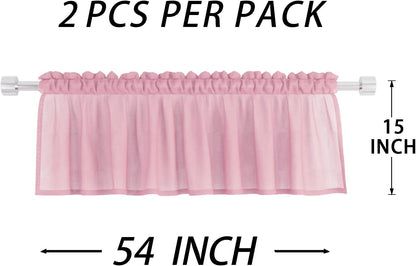 UPOPO Pink Valance 15 inches Long Sheer Curtain Valance Living Room Bedroom Kitchen Voile Transparent Light Filtering Valance Curtain Small Short Door Window Treatment 2 Panels Rod Pocket