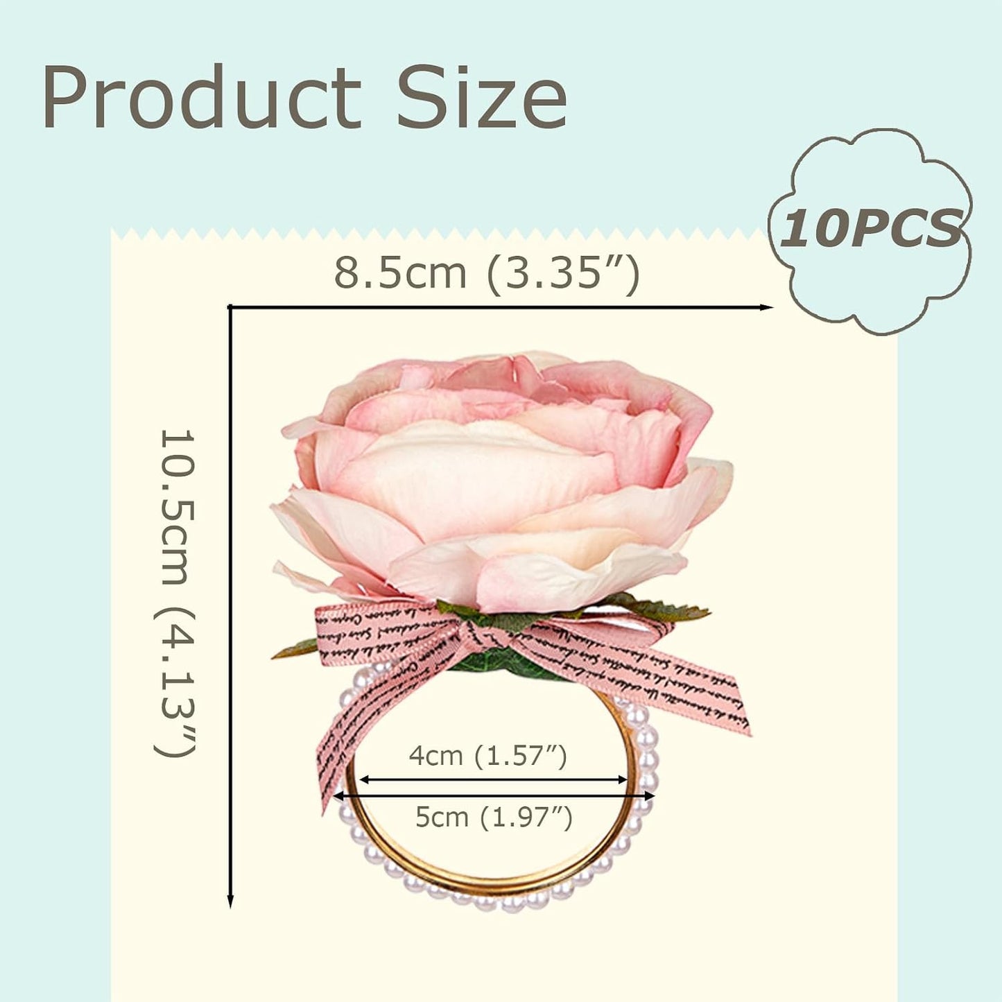 10PCS Flower Napkin Rings, Pink Rose Floral Napkin Holders Table with Imitation Pearls for Wedding Party Dinner Birthday Table Serviette Buckles Decor