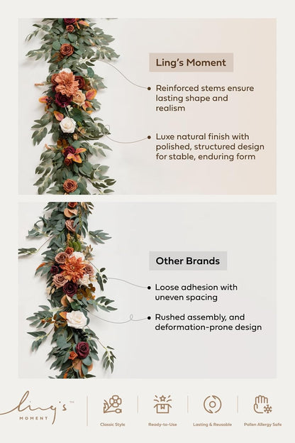Ling's Moment Pink Artificial Flower Garland Wedding Arch 6 FT | Blush Rose & Eucalyptus, Greenery, Sweetheart Table Decor, Floral Garland for Mantle, Centerpieces, Backdrop