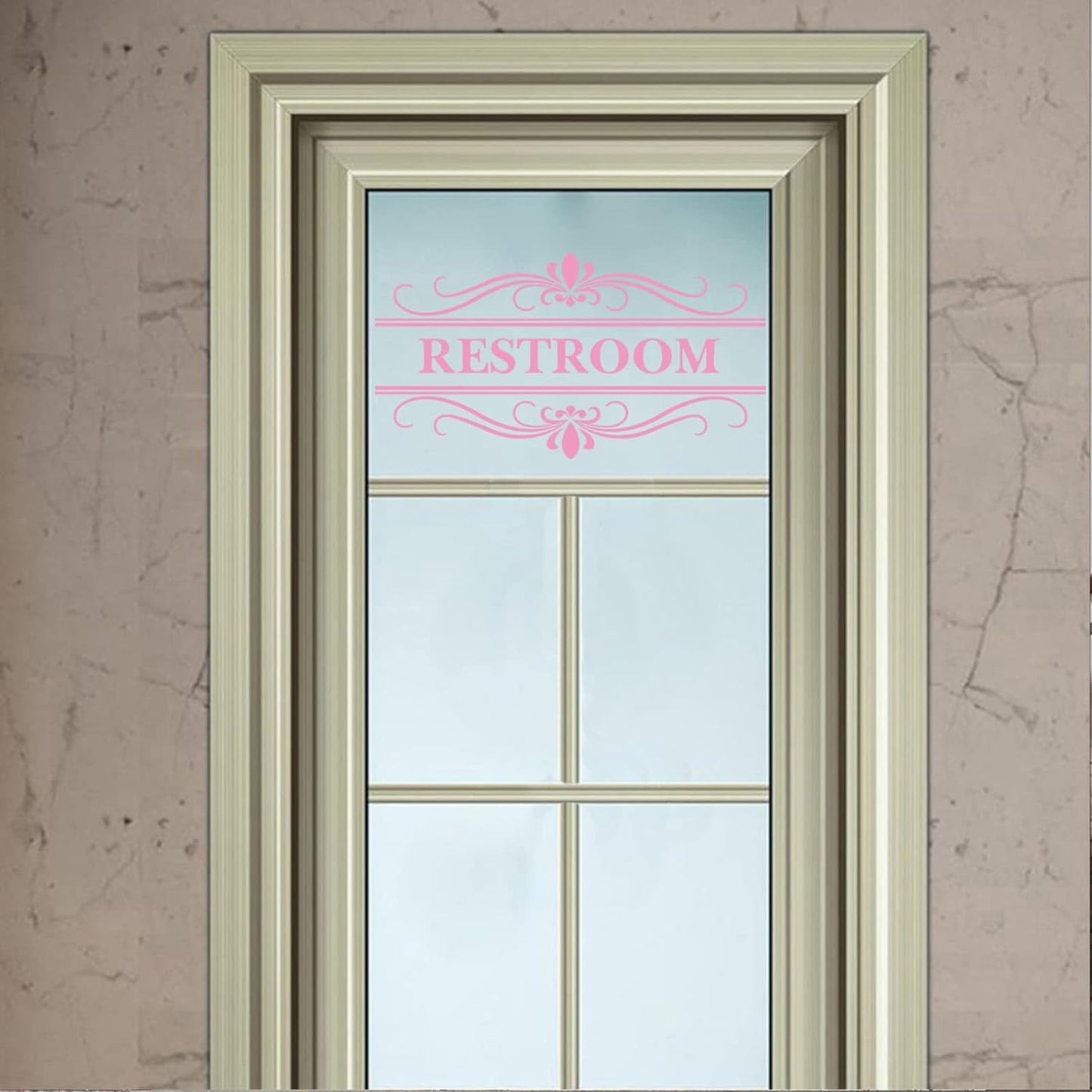 Restroom Sign Wall Decal Vinyl Pink Stickers, Removable Cute Art Design DIY Mural Wallpaper for Women Restroom Bathroom Washroom WC Toilet Office Home Decoration