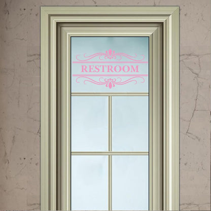 Restroom Sign Wall Decal Vinyl Pink Stickers, Removable Cute Art Design DIY Mural Wallpaper for Women Restroom Bathroom Washroom WC Toilet Office Home Decoration