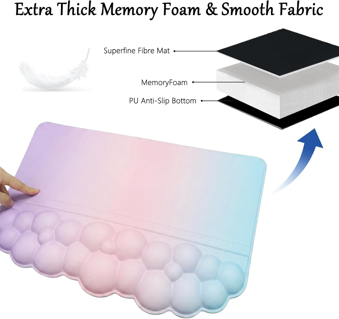 Computer Keyboard Stand Pad with Wrist Rest Colorful Cloud Keyboard Pad Support with Comfortable Rainbow Wrist Pad Cute Ergonomic Tilted Keyboard Riser Holder for Desktop Office Home Pink Purple Blue