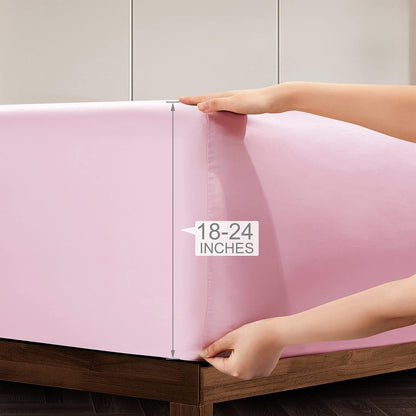 Vonty Satin Sheets Extra Deep Pocket California King Sheet Set - Cooling & Silky Satin Cal King Sheet with 18-24 Inch Deep Pocket, Pink Satin Bed Sheets Fit Up to 24" Deep Matress - 4 Piece