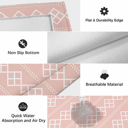 Peach Pink Checkered Outdoor Rug 6 x 9 Ft, Abstract White Geometric Argyle Stripe Outdoor Patio Rugs Mat Washable Outside Area Rugs Carpet for Porch Deck RV Camping Pool Balcony Backyard