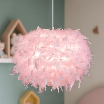 NZV Pink Feather Pendant Lights for Bedroom Romantic Feathers Light Fixture Pink Chandelier Girls Room Modern Hanging Ceiling Lighting for Dining Room Kitchen Island Foyer Hallway (Diameter 11.8in)