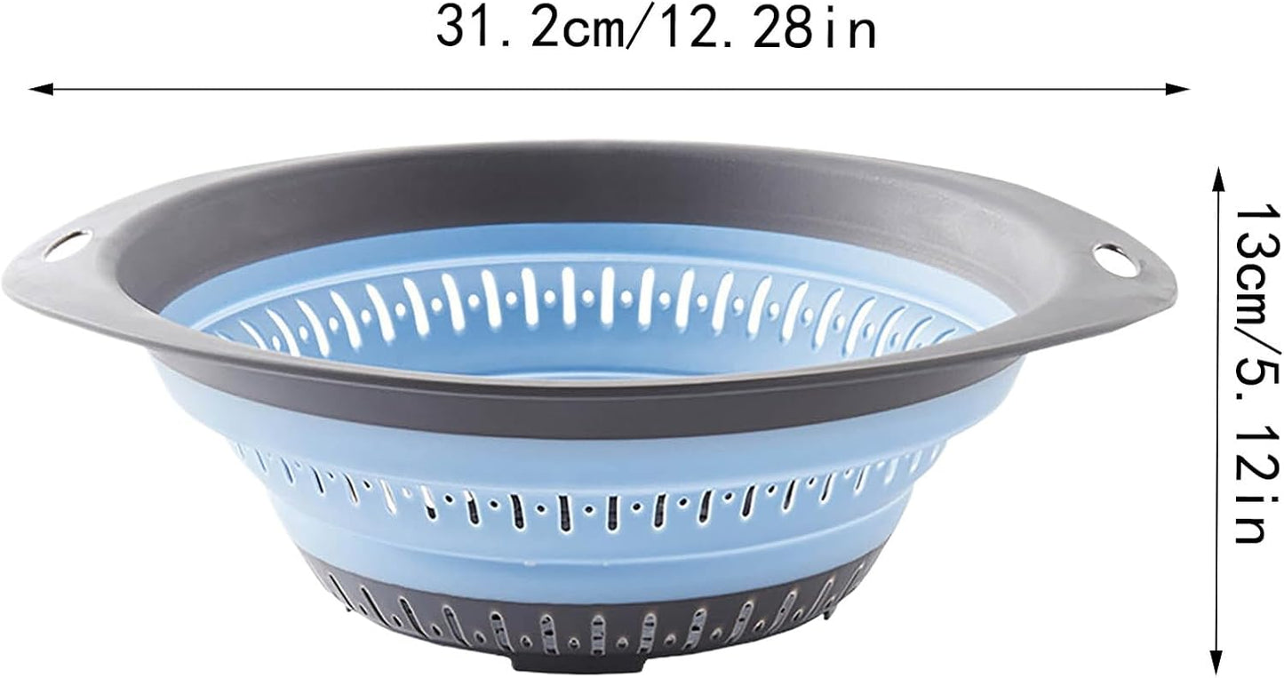 Collapsible Kitchen Colander and Strainer Set - Round Folding Food Strainer, Space-Saving Silicone Colander for Pasta, Vegetables & Fruits, Dishwasher-Safe Colander, Easy Storage Colander for Kitchen
