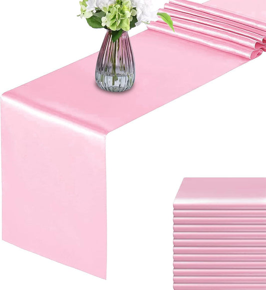 12 Pack Pink Table Runners, Satin Table Runner 12x108 Inches Long, Silk and Smooth Fabric Table Runner for Wedding, Parties, Banquets, Events Decoration