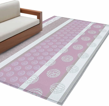 3 x 5 Ft Area Rug for Reading Room. Farm Fruits Indoor Accent Rugs for Living Room, Watermelon Lemons Peach Pink Grey Striped Decorative Modern Carpet Washable Low Pile Non Slip Rug for Bedroom
