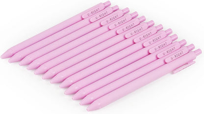 U-RIGHT 12 Pcs Gel Ink Pens Black Ink 0.5 mm Fine Point Smooth Writing Cute Pens for Office School (Light Pink)