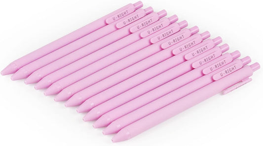 U-RIGHT 12 Pcs Gel Ink Pens Black Ink 0.5 mm Fine Point Smooth Writing Cute Pens for Office School (Light Pink)