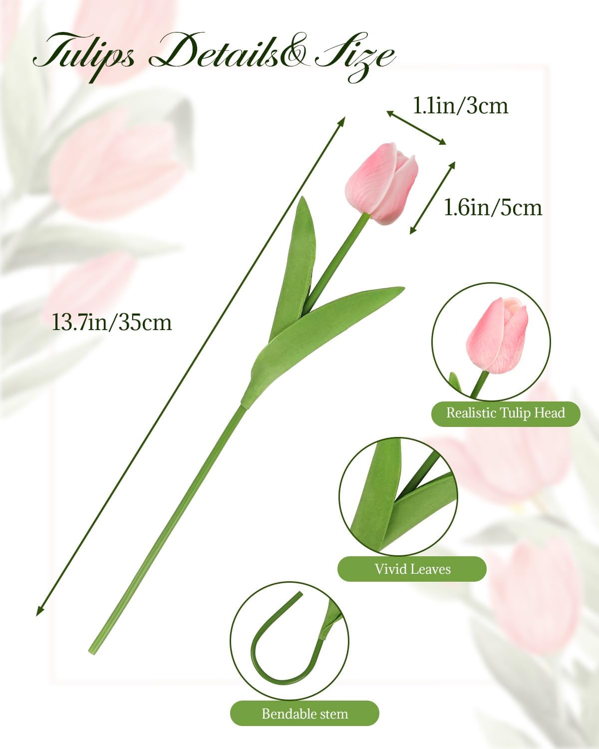 MACTING 30 PCS Artificial Tulip Flowers 13.7" Real Touch Fake PU Tulips Bouquet Faux Flowers for Floral Arrangements Table Centerpieces Kitchen Indoor Home Mothers Day Decorations,Peach Pink