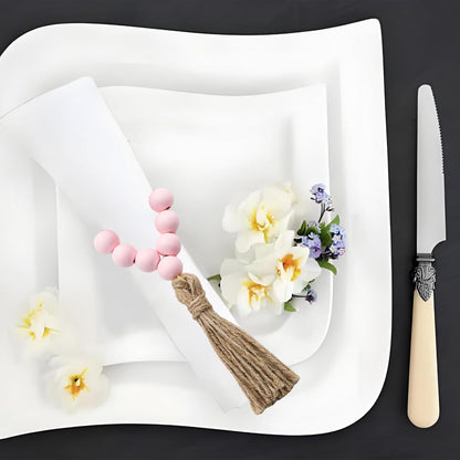 6 Pcs Pink Beaded Napkin Ring Holders Boho Wooden Napkin Rings for Table Decorations