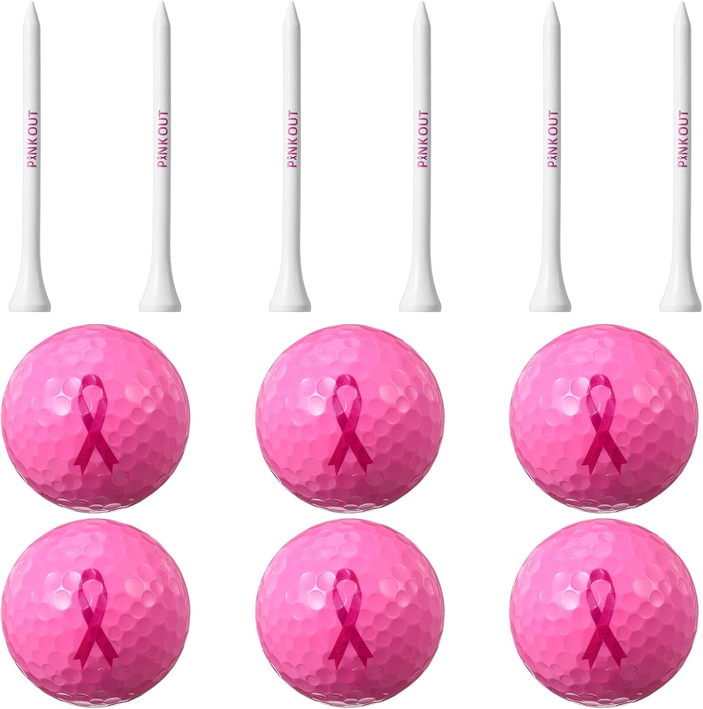 Seematn 6 Pcs Pink Out Golf Balls and 6 Golf Tees with Pink Ribbon Scarf 3-1/4 Inch Breast Cancer Awareness Gift Set for Women Golfers Charity Event Fundraiser Sports Outdoor Practice