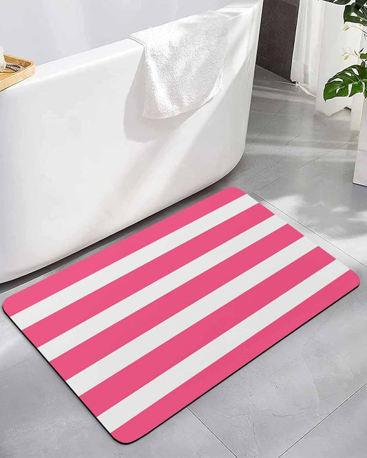 Pink Striped Bath Mat for Tub,Modern Simple Monochrome Geometric White Non Slip Bathroom Floor Runner Rug Quick Dry & Absorbent Diatomaceous Earth Shower Sink Bedroom Kitchen Doormat 16"x24"