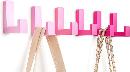 Teenyyou 6 Pack Cute Kids Coat Wall Hooks Wooden Adhesive Decorative Colorful Wall Mounted Hangers Backpack Hooks for Hanging Keys Towel Clothes Bathroom Organization(Pink Mixed Color,6 Pcs)