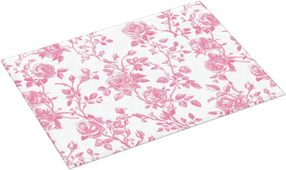 Pink Floral Rose Toile Pattern Dish Drying Mat For Kitchen Counter, Drain Rack Mat Microfiber Quick Dry Dish Pad