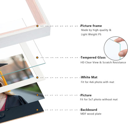 Double Hinged 5x7 Picture Frame with Real Glass in WhitePink- Display 4x6 with Mat or 5x7 without Mat, Foldable Photo Frame for Tabletop, Nice Gift for Family & Wedding Memories(PS006-PKH7)