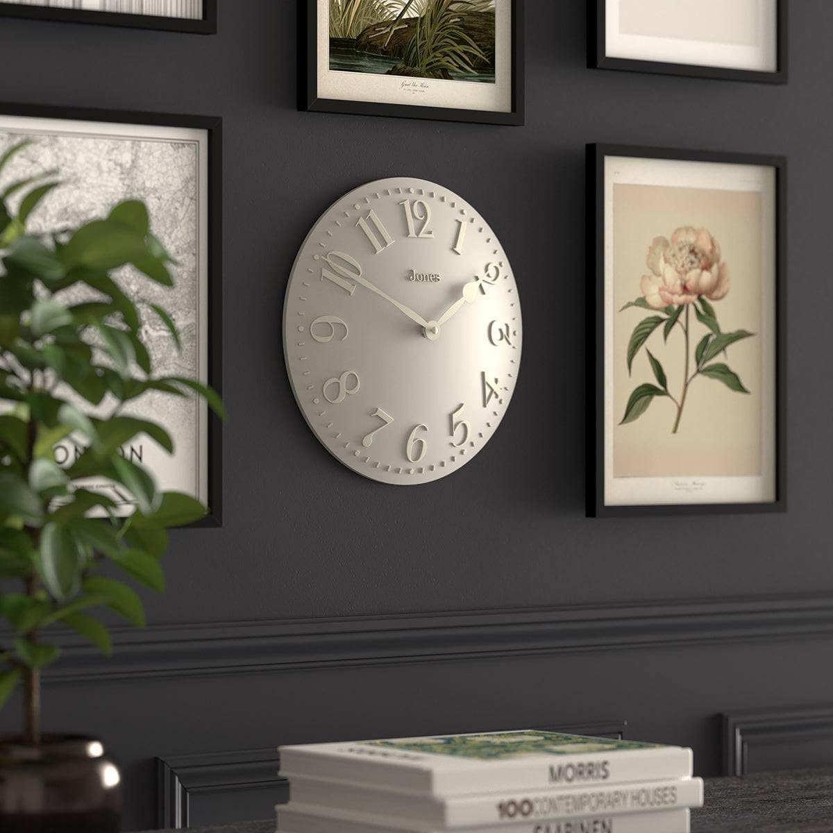 JONES CLOCKS® Betty wall Clock | Classic Convex Clock | 12 inch | Rose Pink | Stylish Elegance Perfect for the Kitchen, Living Room, Office or Bedroom