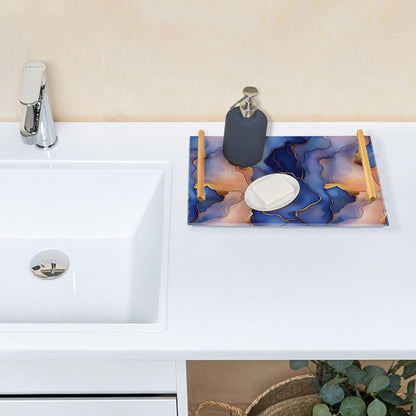 Marble Royal Blue Peach Gold Decorative Acrylic Dinner Trays with Handles Decorative Serving Trays for Jewelry Perfume for Farmhouse Serving bandeja para desayuno personalizado
