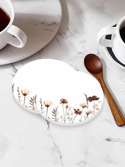 Fall Flower Coaster Set of 6 Light Pink Flower Vintage Leaves Harvest Absorbent Drink Coasters with Holder Ceramic Coaster for Table Dining Cup Mat for Kitche Cafe Bar Warming Gifts 4 Inches