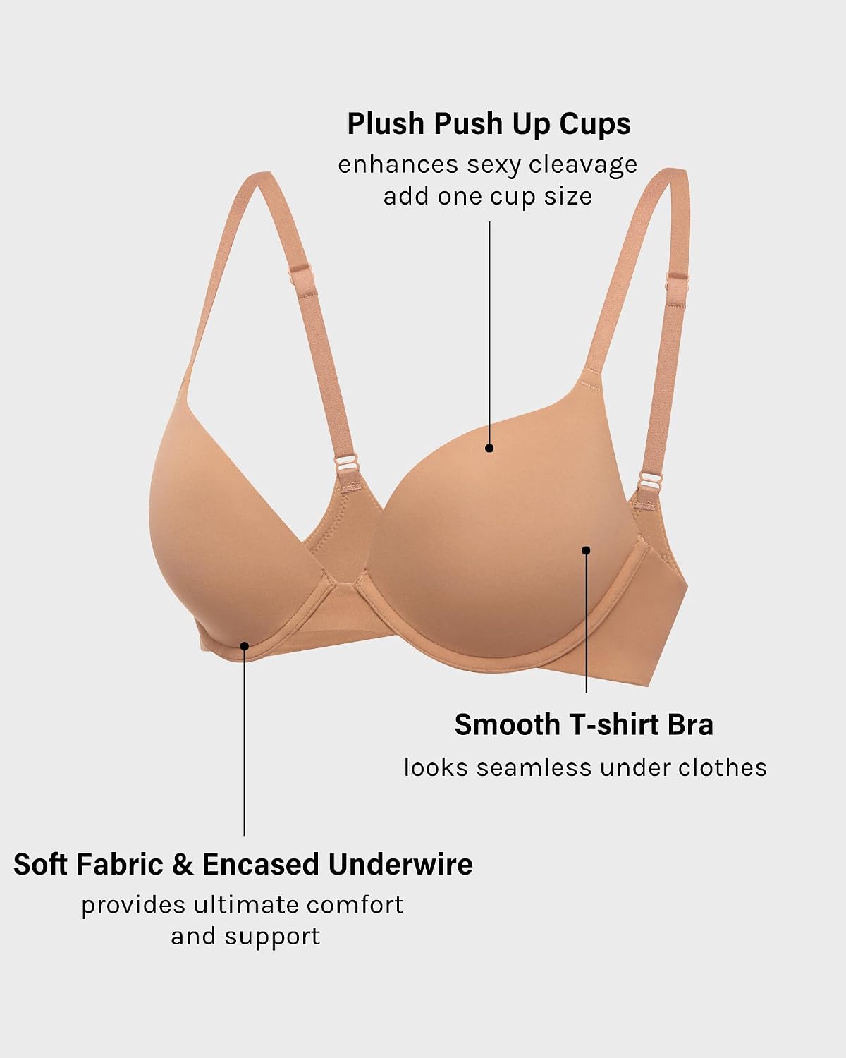 INLYRIC Women's Push Up Bra Tshirt Demi Supportive Bras Underwire Plunge Padded Comfortable Inbarely Plus Collection