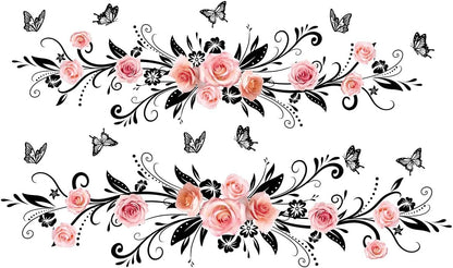 Elegant Pink Rose Wall Decals - Symmetrical Design, Easy Peel&Stick,Removable Wall Sticker,DIY Wall Decals Perfect for Kids Room,Living Room,Bathroom & Window Home Wall and Nursery Décor