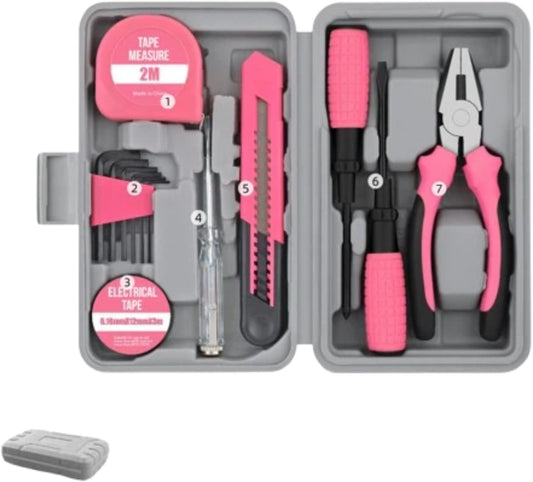 13 Piece Pink Tool Set for Women, Small Household DIY Hand Tool Kit with Pliers, Screwdrivers, Storage Case Starter Set with Storage Case for Renters Students Beginners