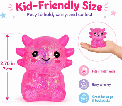 Axolotl Squishy Stress Ball, Soft TPR Slow Rising Squeeze Toy, Cute Axolotl Fidget Toy for Stress Relief, Anxiety Calming Sensory Toy for Kids Adults(Pink Seated Axolotl)