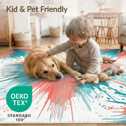 8'x10' Washable Modern Geometric Large Rug, Coral Non-Shedding Pet Friendly Carpet for King Size Bedroom, Master Suite, Under Bed, Foldable Easy Care Mat | Ref:2122582
