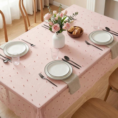 Horaldaily Pink Pearl Pink Gauze Tablecloth 60×84 Inch Rectangular, Spring Summer Tulle Lace Cheesecloth, Bridal Shower Table Cover for Wedding Birthday Table Decor