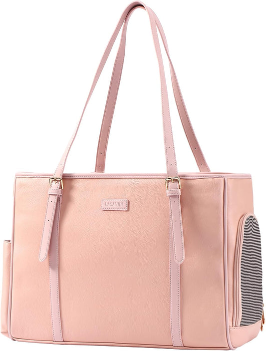 Lasaviin Fashion Dog Purse Pet Carrier Leather Bag for Small Dogs Cats Puppy, Portable Tote Bag Airline Approved Soft-Sided Carriers (Pink)