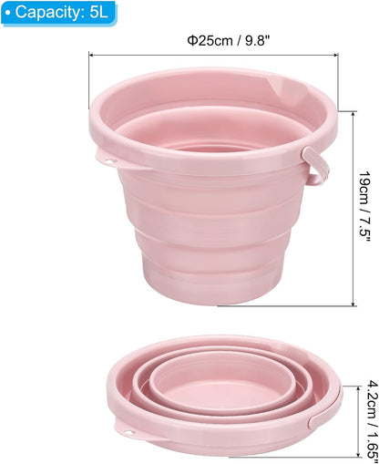 PATIKIL Collapsible Bucket 5L/1.3Gallon, Small Foldable Bucket Portable Plastic Round Tub for House Cleaning Car Washing Camping Fishing, Light Pink