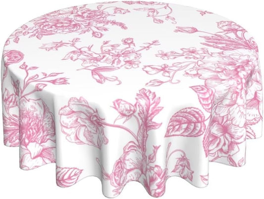 AEIOAE Floral Tablecloth 70x70 Inch Round, Pink Flower Table Cloth, Chinoiserie Floral Tablecloths Polyester Fabric Farmhouse Decorative for Spring Home Kitchen Dining Party