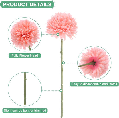 M METERXITY 12-Pack Artificial Chrysanthemum Ball Flowers, 11 Inch Faux Chrysanthemum Silk Bouquets Real Touch Faux Flowers for Home/Wedding/Christmas/Party[Peach Pink]